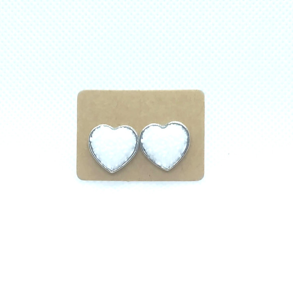 5/$25 Heart Shaped Druzy Earrings White Studs Hearts New Silver New Sparkle - Picture 4 of 6